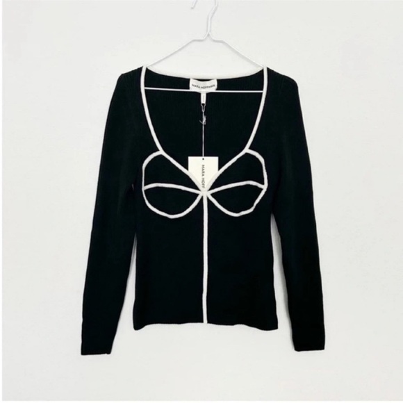 Mara Hoffman Naida Black Ribbed Contrast Sweater NWT - Picture 4 of 9